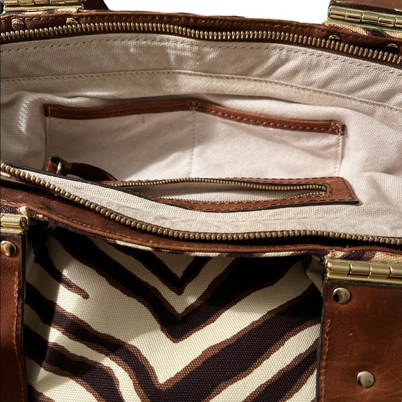 Vintage Michael Kors Zebra Print Bag Leather Canvas Brass/Gold Exterior Hardware - Picture 9 of 12